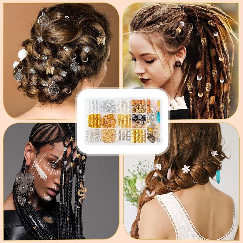 "200PCS Dreadlock Beads and Hair Jewelry Set – Gold & Silver Braiding Cuffs, Crystal Charms, Metal Coil Rings, Hair Clips & Loc Tubes for Braids, Twists, Dreads & Hair Decoration"
