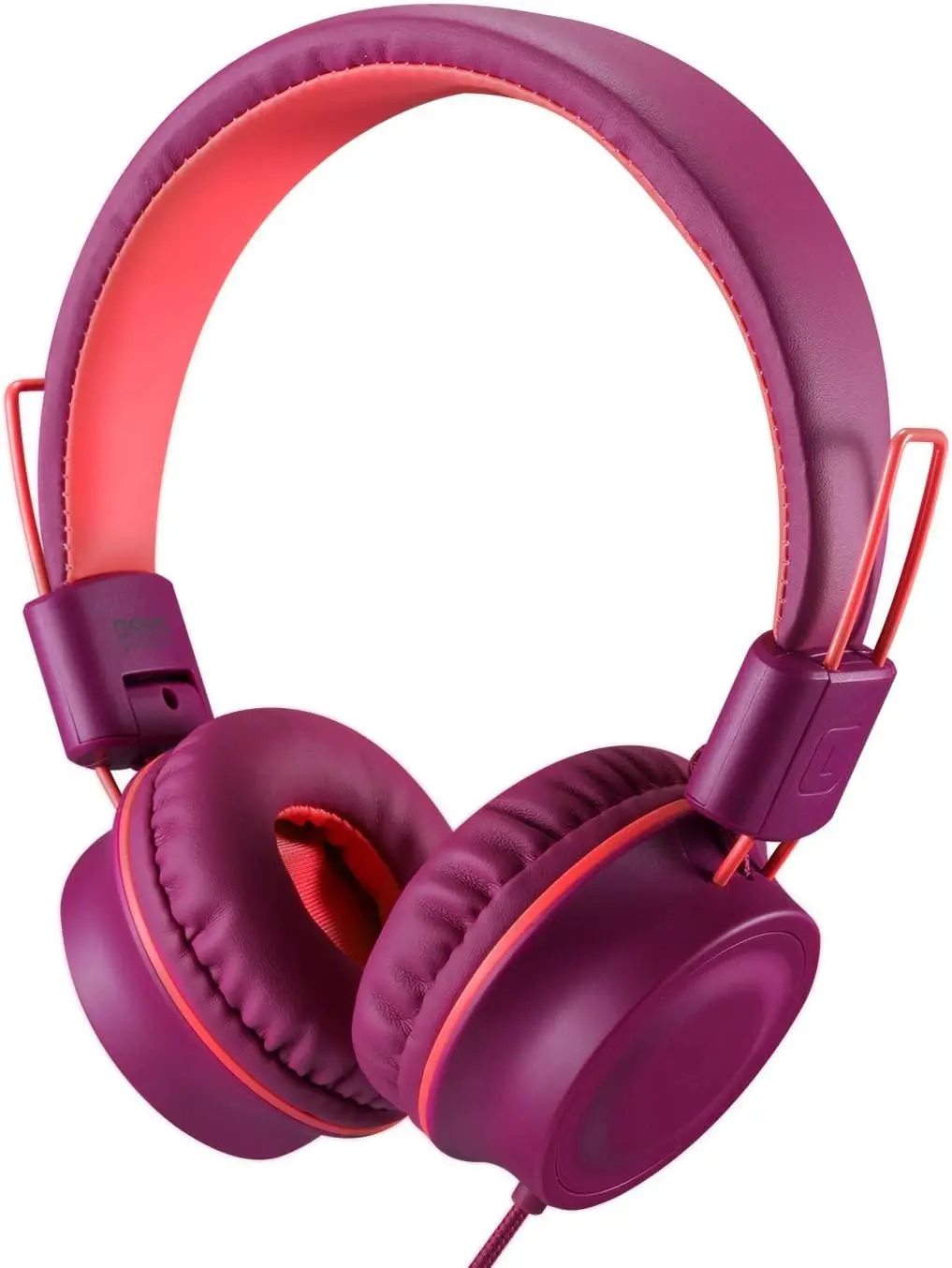 Headphones K33 Foldable Stereo Tangle-Free 5ft Long Cord 3.5mm Jack Plug in Wired On-Ear Headset for /Teens/Boys/Girls/ipad/School/Kindle/Travel/Plane/Tablet (Plum)