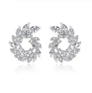 Cuafufu Elegant Leaf Wreath Stud Earrings for Women - Statement Earrings with Brilliant Cubic Zirconia - Hypoallergenic Jewelry for Special Occasions