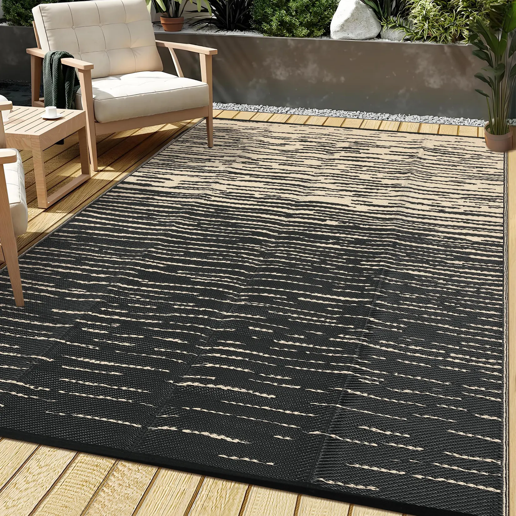 Waterproof Reversible Outdoor Patio Rug - Plastic Straw Carpet with Rubber Particle Backing - UV Resistant Plastic Mat for Camping, Picnic, Backyard