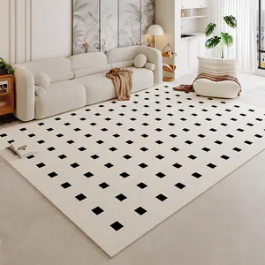 Contracted Square Pattern Floor Mat, 1 Count Non-slip Soft Floor Carpet, Decorative Area Rug for Home Living Room Bedroom, Home Decor