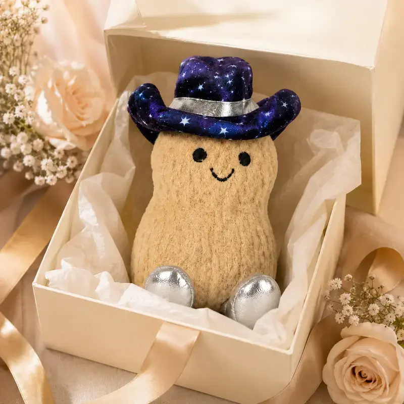 Jellycat Amuseables Peanut “Space Rodeo” Plush – Galaxy Cowboy Hat Keychain