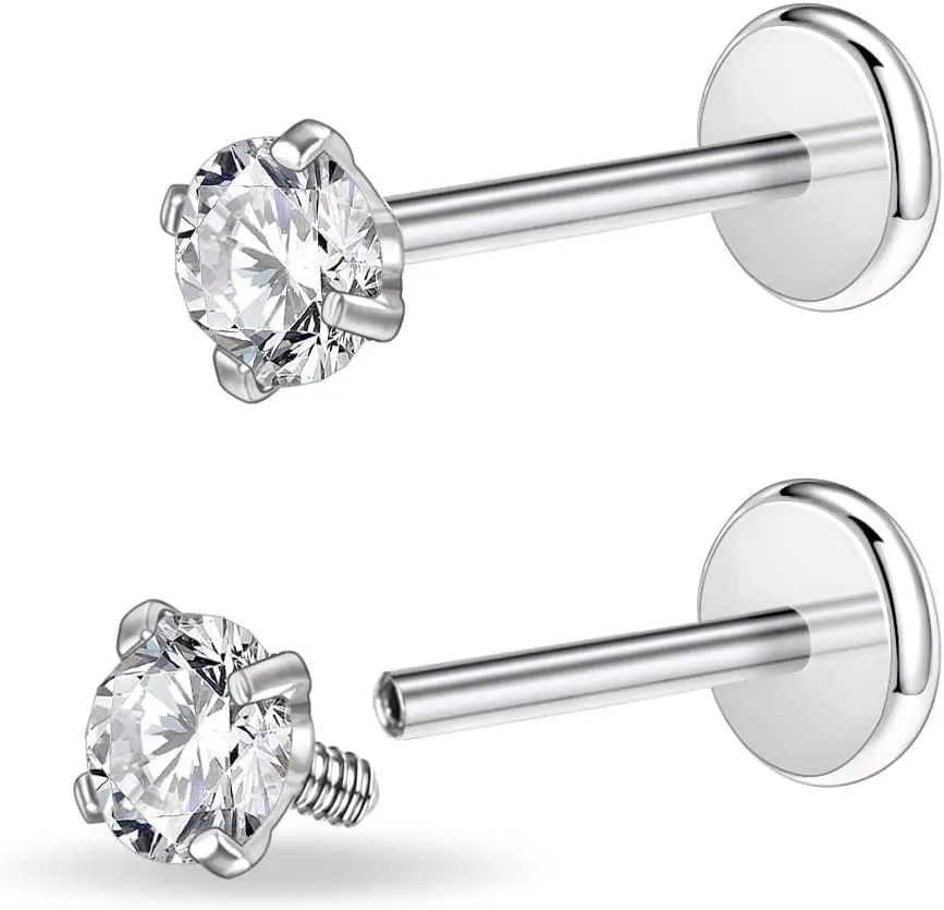 silver, 16g, 10mm bar, 5mm gem