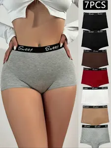 Women's Sweet Print Comfortable Underwear Set, Seven-Piece Pack, Soft Cotton Blend Panties, Boxer, Perfect for Daily Wear & Sleep, Womenswear