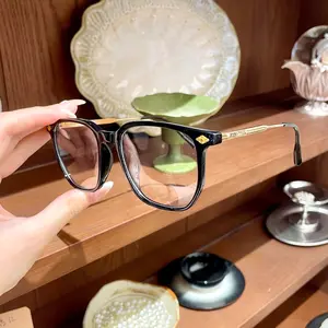 Glossy Black Square Eyeglasses Unisex Metal Embossed Temple Decor Clear Anti Blue Light Lens Fashion Computer Optical Glasses For Men Women