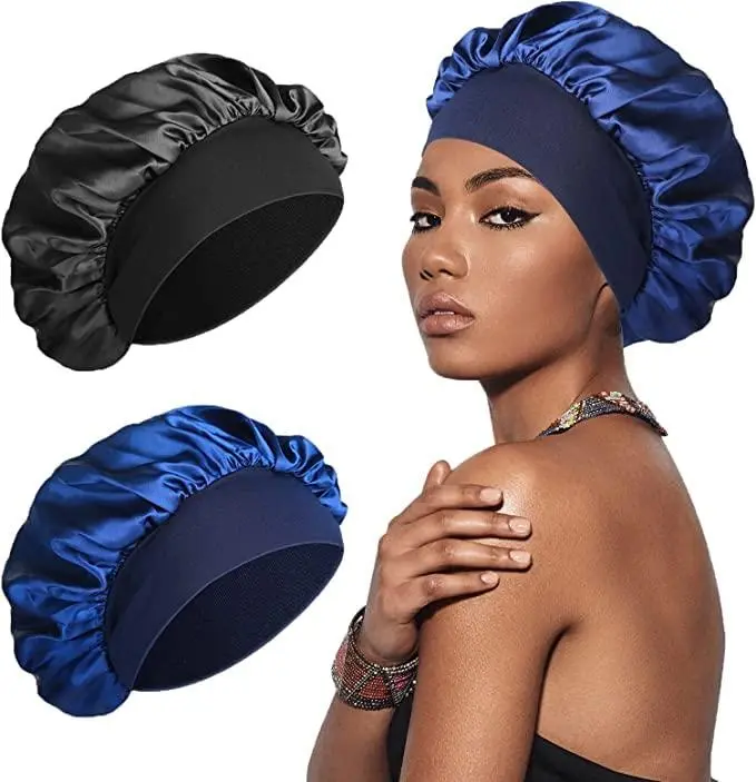 Luxury Bonnet Wide Edge Caps Silk Satin Hair Bonnet (Black) Luxury Bonnet Wide Edge Caps Silk Satin Hair Bonnet (Black)