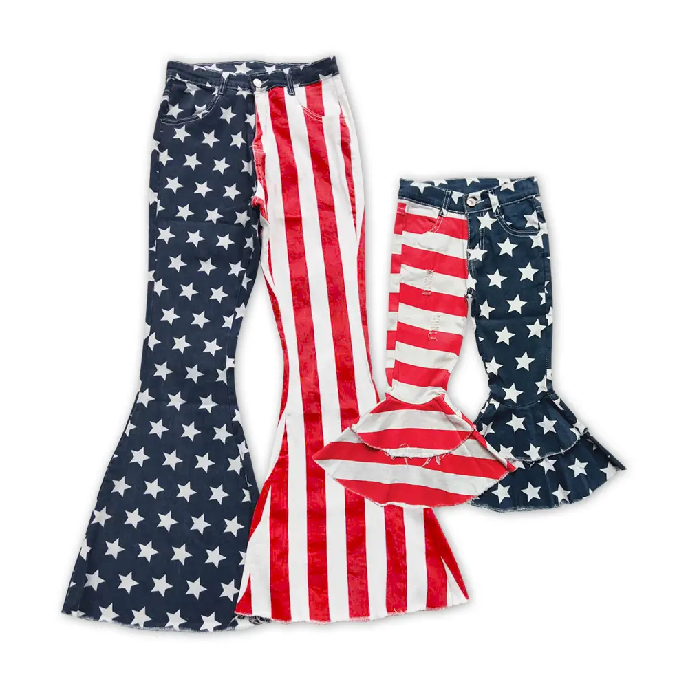 Mom and Me 4th of July Women Denim Stretchy Bell Bottoms Jeans