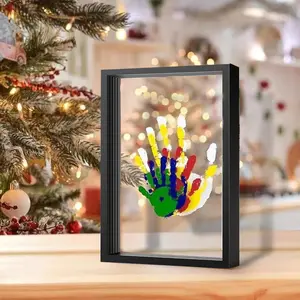 Transparent Handprint Photo Frame Set - DIY Family Memorial Gift Kit with Colorful Paints, Holds Up to 4 Handprints