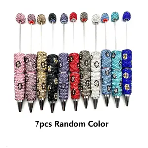7pcs New Pattern Full Diamond Beaded Pen Set, High-End Rotating Ballpoint Pens, Glitter Ballpoint Pen, DIY Stationery Gifts for Teachers Students, Holiday Party Supplies