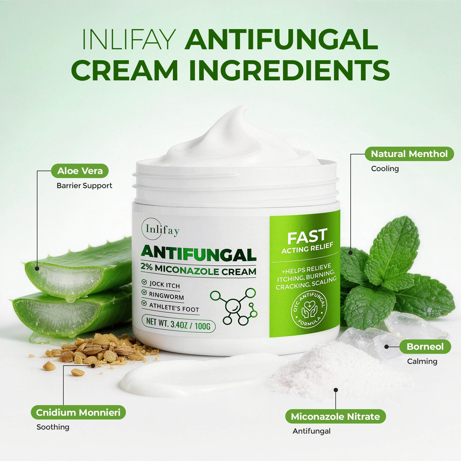 Inlifay Antifungal Cream, Advanced 2% Miconazole Nitrate for Athlete's Foot, Ringworm & Jock Itch. Effective Anti Itch Relief for Peeling, Cracked Skin & Sweaty Odor. Gentle Daily Foot & Body Care Routine for Men & Women