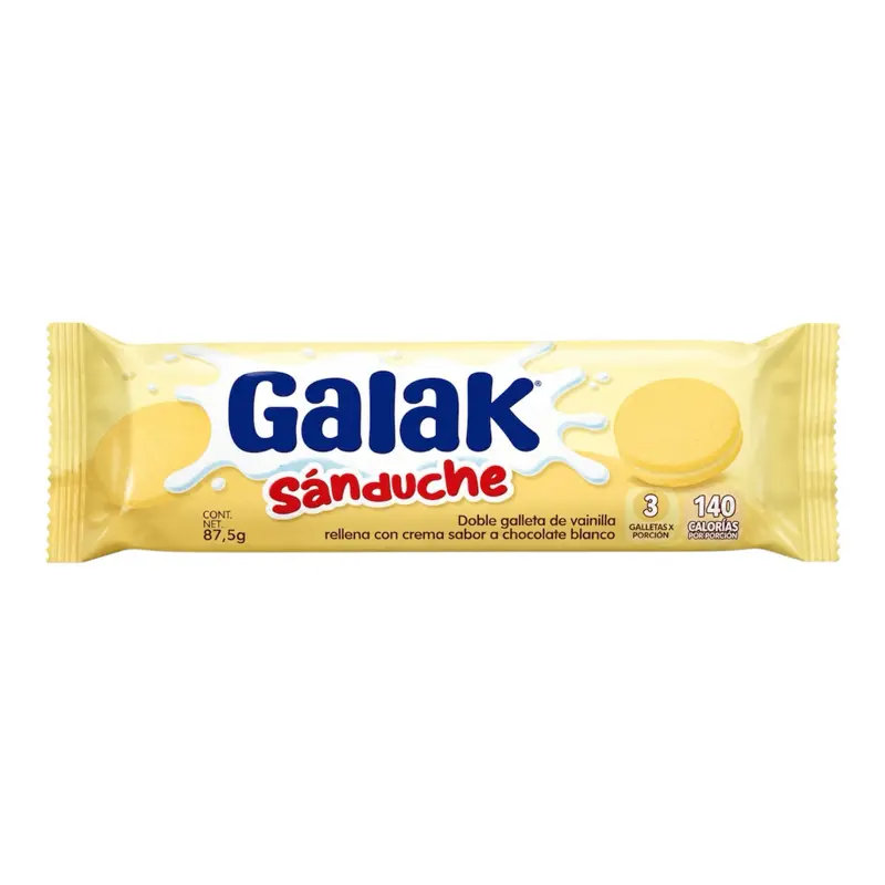 Galak Sánduche 87.5g – Galletas de Vainilla con Crema de Chocolate Blanco | Vanilla Sandwich Cookies Ecuadorian Snack