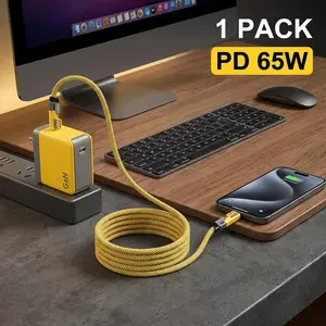 4-in-1 USB-C PD 65W Fast Charging Data Cable, Type C to C Sync & Charge, Compatible with iPhone 8-14, MacBook, iPad Pro, Tablets, Durable Nylon Braided, 1 Meter Length, High Speed Data Transfer & Reliable Performance1