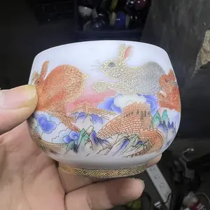 Handmade Moon Rabbit Pattern Ceramic Master Teacup Construction