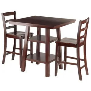 Winsome Trading  3 Piece Orlando High Table 2 Shelves with 2 Ladder Back Stools Set, Walnut