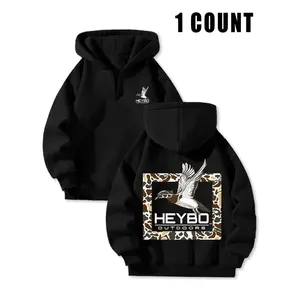 HEYBO Fleece Lined Hooded Long Sleeve Half Zip Men's Sweatshirt Thick Fabric Geometric Pattern Casual Winter Wear