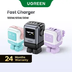 UGREEN Uno 100W/65W/30W/USB C Charger 3/4-Port Robot GaN Fast Charger PPS PD3.0 for iPhone 17 16 15 14 Pro Max, Galaxy S24/S23 Ultra, Fast Charge for Laptop Macbook Air-Black Friday Electronic Charging,TikTokShopSpringGlowUp,Greenish