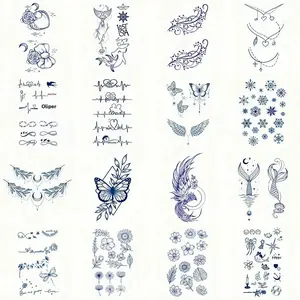 Abstract Phoenix Bird Pattern Temporary Tattoo Sticker, 16 Sheets Herbal Semi-permanent Juice Tattoo Sticker, Body Art for Arm, Chest, Belly, Back