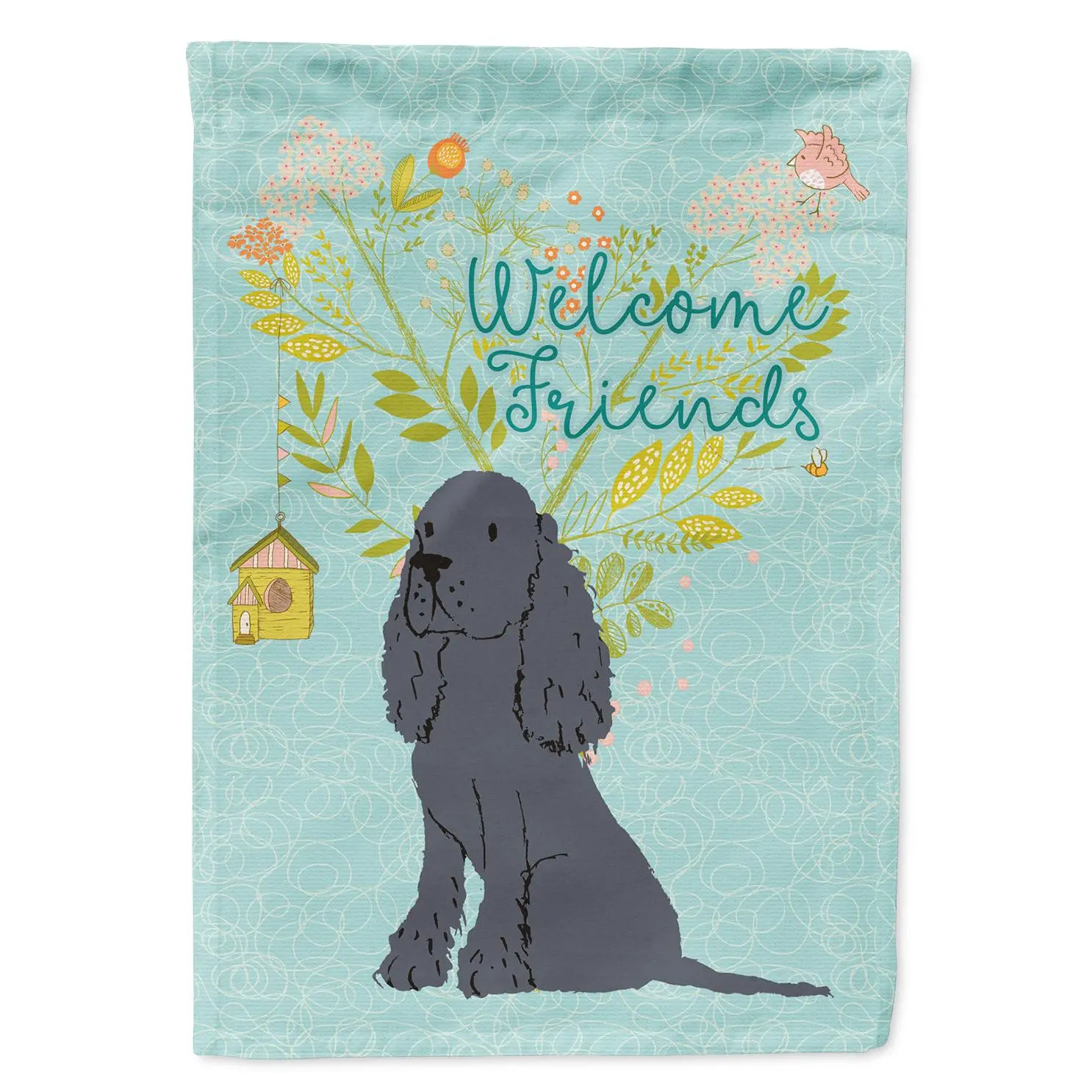 Welcome Friends Black Cocker Spaniel Garden Flag Mailbox Decorative Yard Banner Outside Patio Artwork for Flower Beds, Garden Size, Multicolor