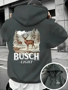 Basque Lightweight Deer Pattern Hoodie Sweatshirt, Hunting Outdoor Beer Lover Gift, Comfortable Winter Streetwear for Men and Women, Casual Sweatshirt Hoodie