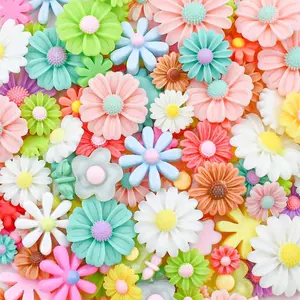 100 Pcs Mixed Color Flatback Resin Daisy Flowers - Cute Sunflowers Resin Cabochons for Craft DIY - Slime Charms Embellishments for Jewelry Making Hair Clip Phone Case Decor