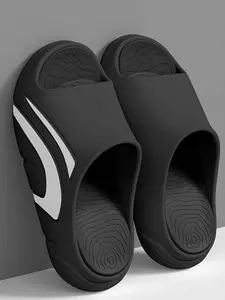 Men's Sporty Thick Sole Slide Sandals - Non-Slip Textured Insole, Shock-Absorbing EVA, Ideal for Gym, Beach & Daily Casual Wear, Soft Slippers