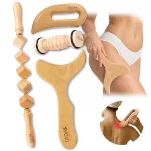 Tada Natural Beauty - Wooden Manual Massage Tool Set, Wooden Gua Sha Set, Massager Set, Lymphatic Drainage, Back & Leg Muscle Tension Relief