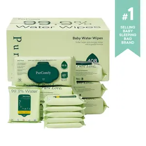 PurComfy Baby Wipes Unscented 6 Flip-Top Packs 6 Travel Pack 99.9% Water Wipes Plant Based Hypoallergenic for Sensitive Newborn Skin Total 408 Count
