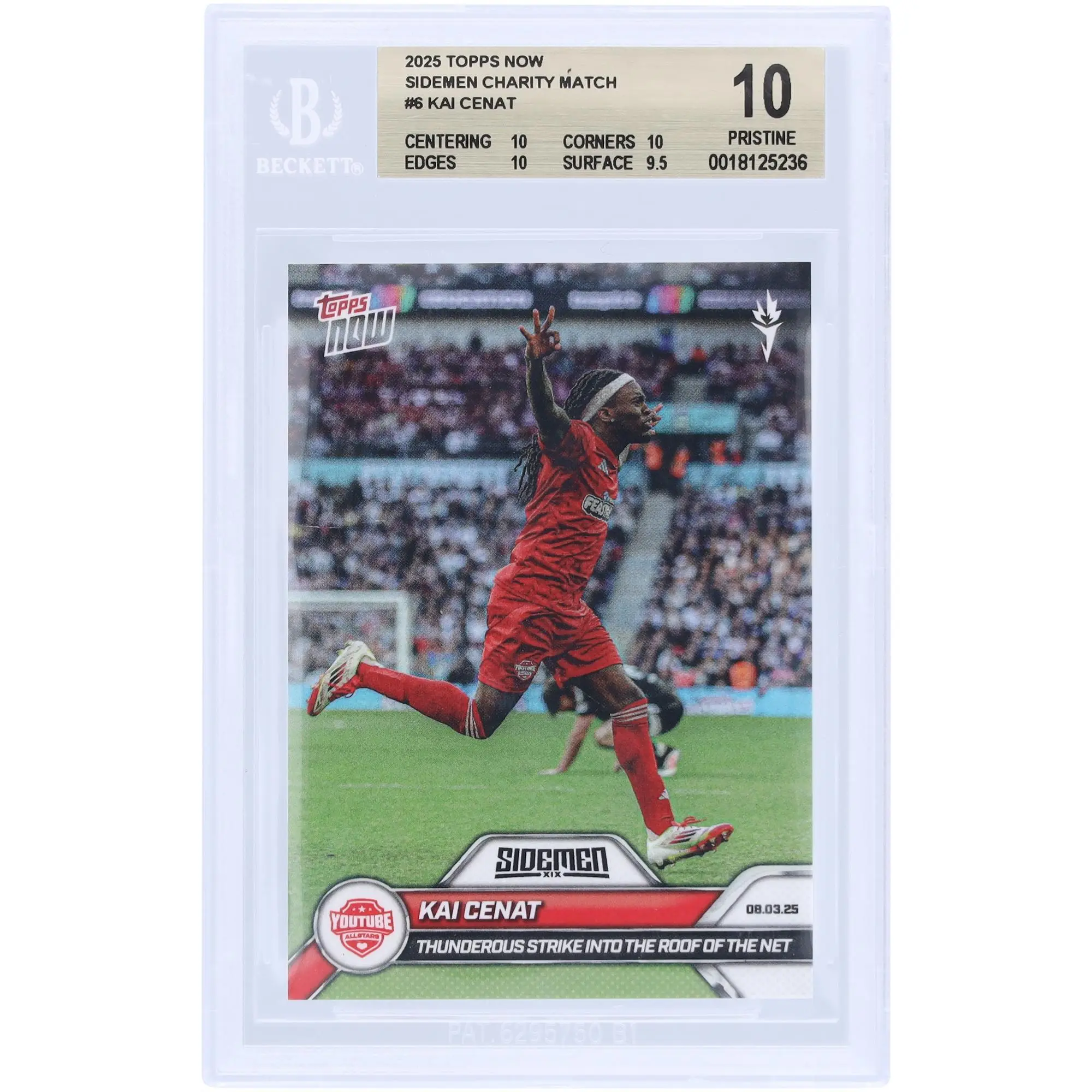 Kai Cenat YouTube All Stars 2025 Topps Now Thunderous Strike Into The Roof Of The Net #6 BGS Authenticated 10 Card - 10,10,10,9.5 Subgrades