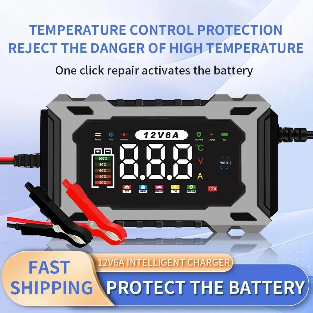 12V6A Smart Battery Charger, Maintainer & Trickle Charger for LiFePO4, Lead Acid Batteries for Motorcycle Car Truck Lawnmower Boat car battery charger, automatically stops when fully charged Automotive Restorer Kit
