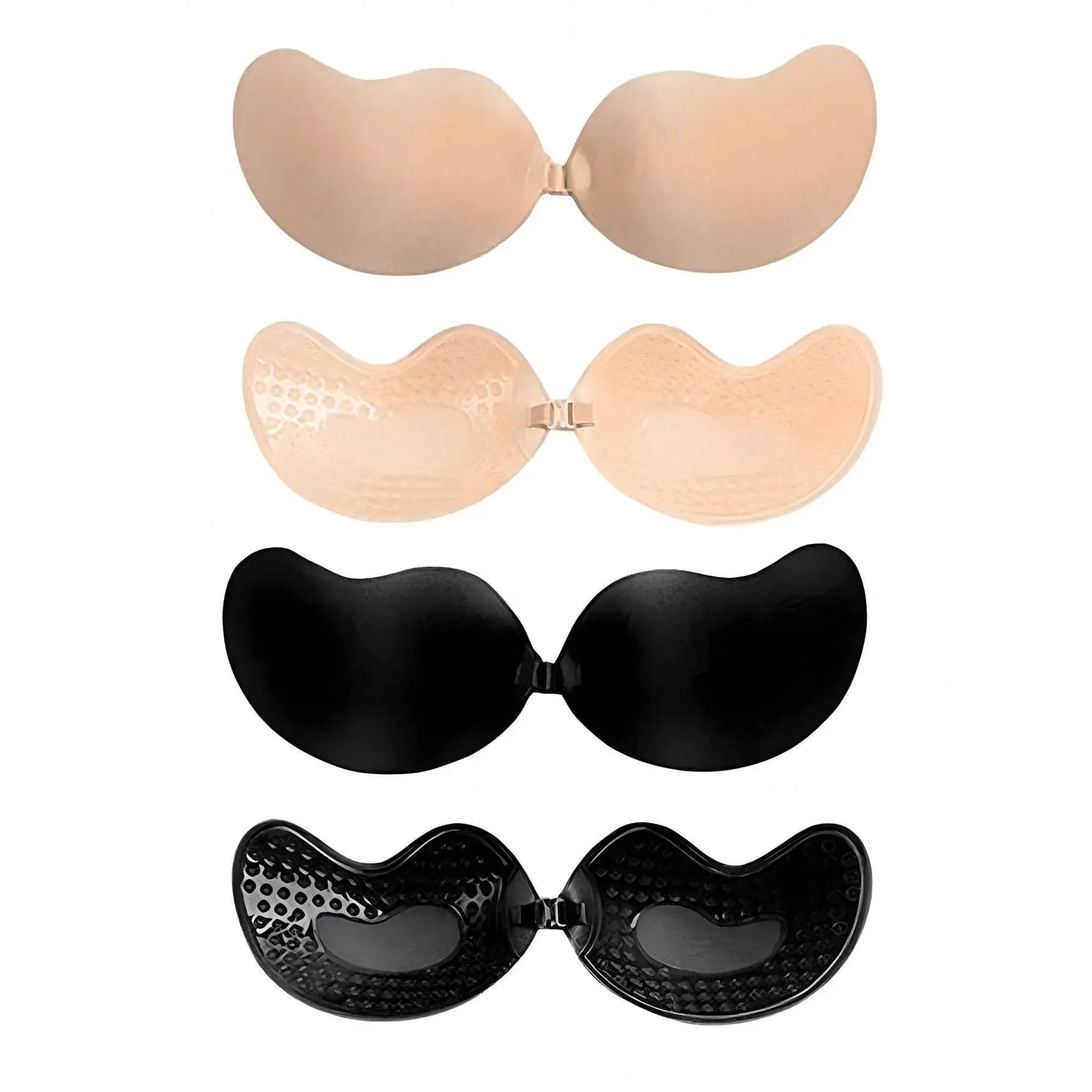 2pcs  Pack Adhesive Silicone Backless Push Up Bra Invisible Bra, Reusable, Front Clasp Bra,  Skin-Friendly Cup, Fits A-D Cup, Summer Wedding Dress/Dress Backless