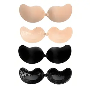 2pcs  Pack Adhesive Silicone Backless Push Up Bra Invisible Bra, Reusable, Front Clasp Bra,  Skin-Friendly Cup, Fits A-D Cup, Summer Wedding Dress/Dress Backless