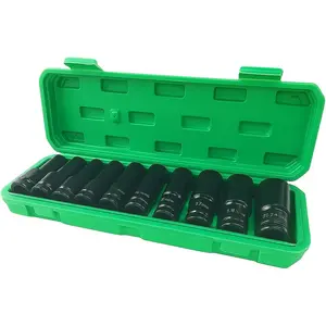 10PCS 1/2" Drive Deep Impact Socket Set, Cr-V Steel 6-Point Metric Car Wheel Lug Nut Removal Sockets Tool with 8-24mm Sizes, Universal Auto Repair Accessories for Most Cars(Green)