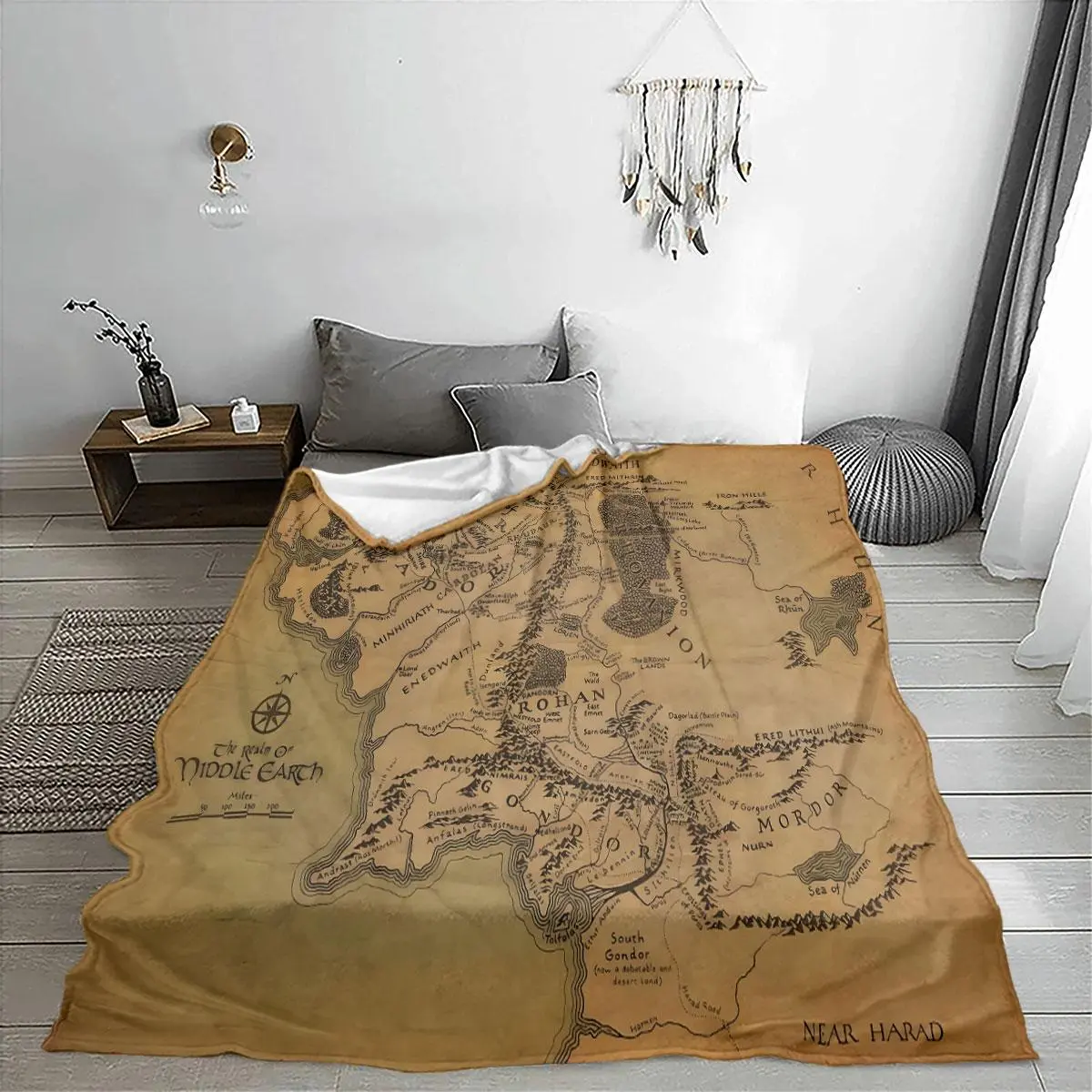 The Lord Of The Rings Map Pattern Blanket Soft Comfortable Throw Blanket Flannel Blankets Cool Bedroom Bedding Blanket Warm Napping Blanket for Home Office Travel Camping