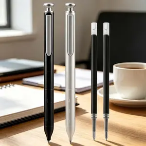Gel Pens Fine Point: Premium Metal Barrel Retractable 0.7mm Black Ink Pen 2ct with 2 Refills No Smear & Bleed Quick Dry Smooth Writing Silent Click Luxury Up-Gel