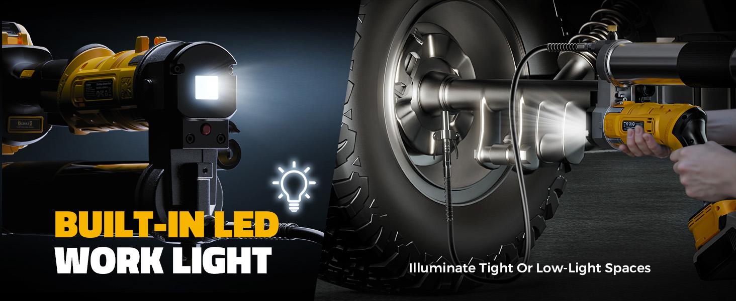 Cordless Grease Gun Compatible with DeWalt 20V Battery(NO BATTERY!!), 12000PSI, Dual Pistol & in-Line Grip, Works with Bulk & Cartridge Grease, with 39" Hose & 4 Couplers Cordless Grease Gun Compatible with DeWalt 20V Battery(NO BATTERY!!), 12000PSI, Dual Pistol & in-Line Grip, Works with Bulk & Cartridge Grease, with 39" Hose & 4 Couplers