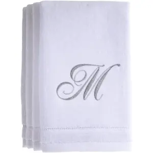 Monogrammed Towels Fingertip, Personalized , 11 x 18 Inches - Set of 4-  Embroidered Towel - Extra Absorbent  - Soft Velour Finish - For Bathroom/ Kitchen/ - Initial M (White)