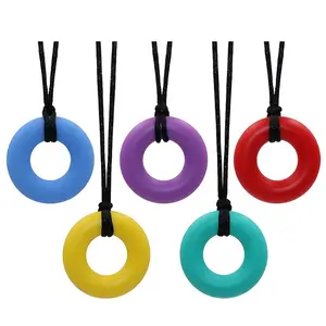 JNS50 Sensory Chew Necklace for Kids and Adults, 5 Pack Silicone Necklace, Oral Motor Aids Chew Pendant Chewable Product for Boys and Girls with Autism, ADHD, Reduces Chewing Donut Multicolor