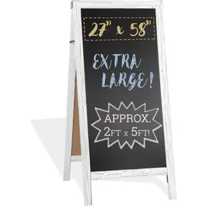 A-Frame Chalkboard Sidewalk Sign - 58 x 27 inches, Folding Standing Sandwich Sign - White Menu Display for Restaurant, Business, or Weddings