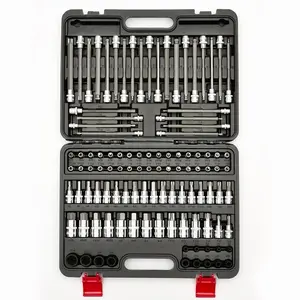 107pcs Master Torx & Allen Bit Socket Set | S2 Steel, Chrome Vanadium, 1/4" 3/8" 1/2" Drive, Long Torx, End Hex, Tamper-Resistant , E- Sockets, SAE & Metric, Chrome-Polished