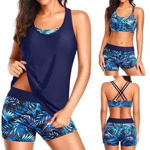 【3pcs & 8-28W】Hanna Nikole Women Plus Size 3pcs Set Tummy Control Swimsuit Hollowed Out Tank Top+Cropped Tops+Briefs Tankinis Tankinisuit Swimmingsuits