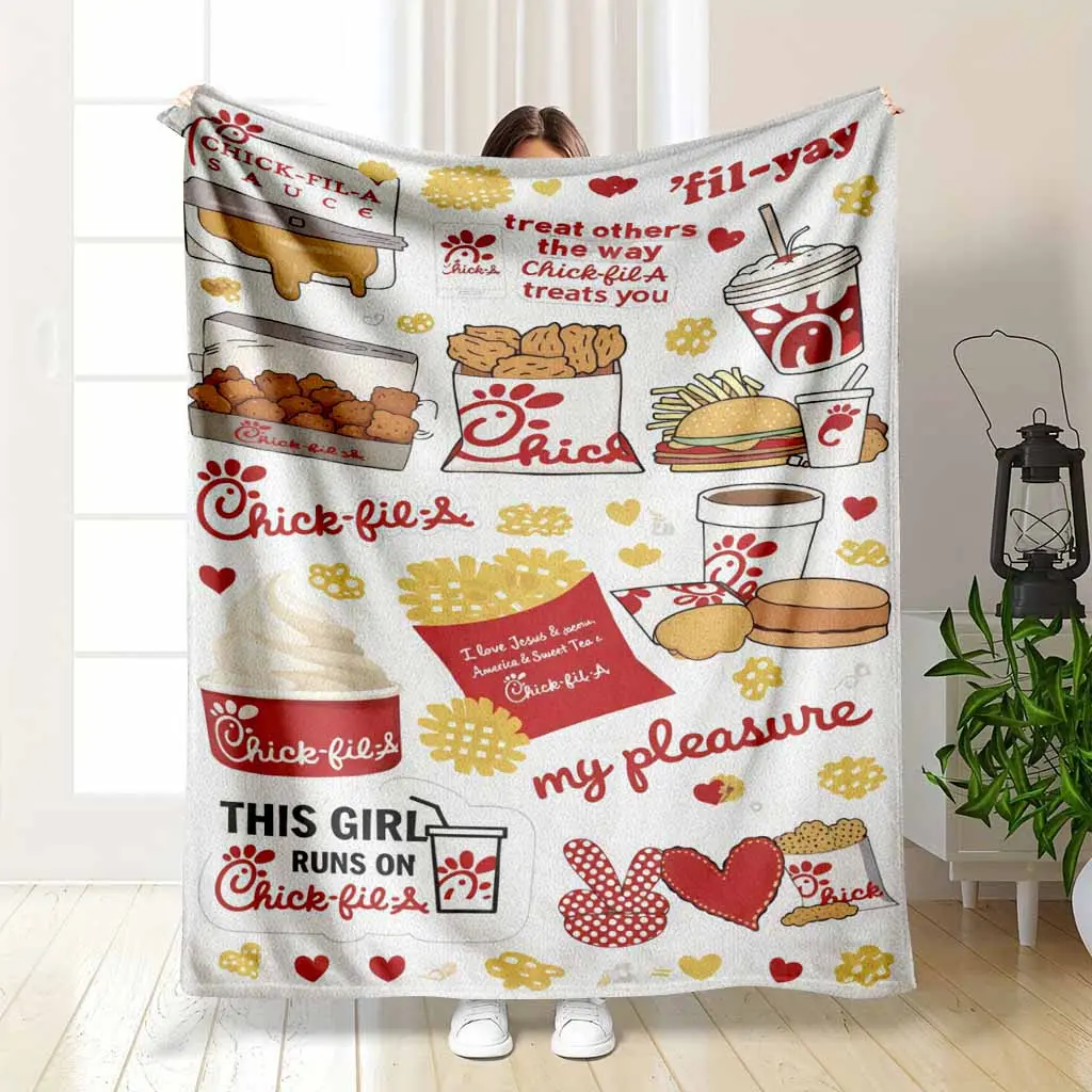 Chick-fil-a Sandwich Themed Flannel Fleece Throw Blanket Vibrant Fast Food HD Print Ultra Soft Non Shedding Breathable Lightweight Travel Camping Decor Gifts (Mother's Day Valentine's)