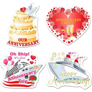 4 Pcs Anniversary Cruise Door Decorations Magnetic Large Happy Anniversary Cruise Ship Door Magnets Funny Waterproof Nautical Magnets for Carnival Cabin Stateroom Fridge Car Home Decor