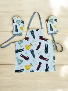 Vintage Glamour Style Apron and 2 Oven Mitts Gift Set with Retro Cocktail Party Pattern 1950s Charm Kitchen Set for Hostess Gifts