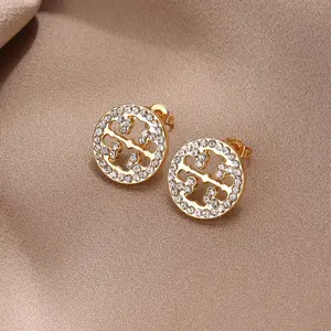 Elegant Rhinestone Hollow Out Round Stud Earrings for Women Fashionable Minimalist Design Small Metal Ear Pins 1.5cm x 1.5cm Perfect for Daily Wear