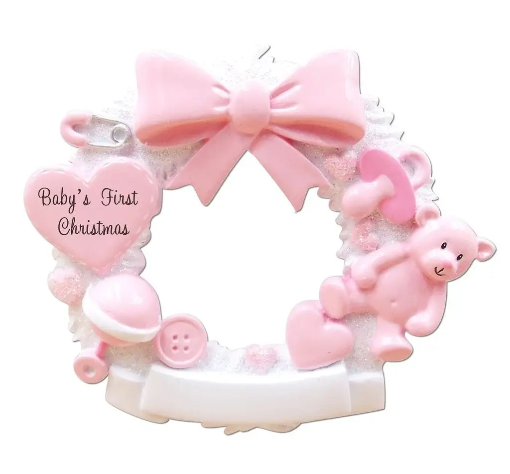 Baby Christmas Wreath- Pink ( First Christmas ) Personalized Ornament