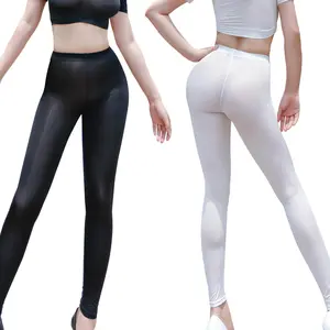 Women Ice Silk See-Through Elastic Ultra Thin Long Pants Sheer Leggings Skinny Trousers Womenswear Bottom