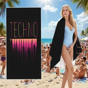 1 Pack Techno Trendy Print Design Beach Towel for Adults, Oversized Microfiber Quick-Dry Lightweight Soft & Skin-friendly, Perfectly Suited for Beach, Pool, Camping, Yoga, Picnic, Super Absorbent Sand