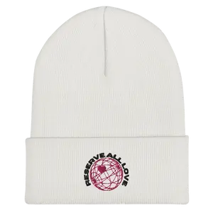 Reserve All Love White and Pink Cuffed Beanie