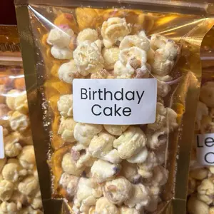 LG Omar’s Famous Popcorn - Gourmet Popcorn - Birthday Cake Flavor - Snack, Crunchy, Crispy