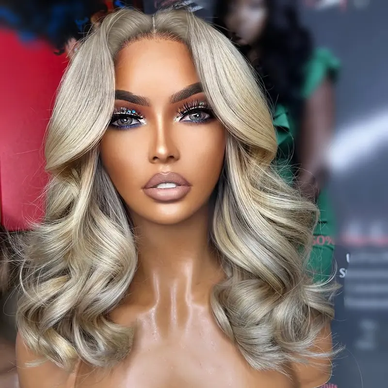 Loose Body Wave Ash Blonde Bob Lace Frontal Human Hair Wigs 180% Density Natural Wave Pure Luxury Human Hair Wig 13X4 HD Transparent Lace Front Glueless Pre Plucked With Baby Hair